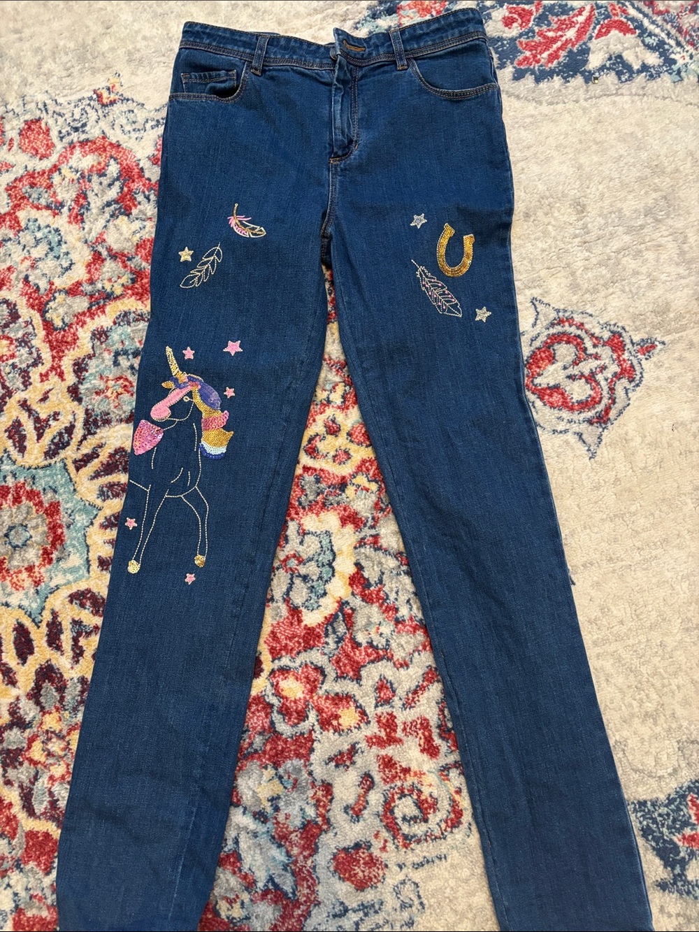 Monsoon Dark Wash Unicorn Embroidered Jeans